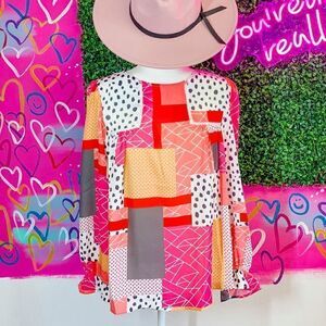 Geometric Animal Print Long Sleeve Blouse